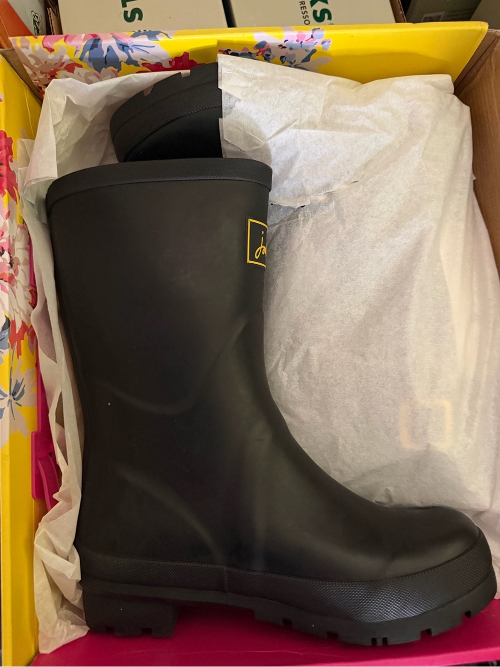 Joules women’s Kelly Pull on Knee high rubber rain boots BLACK size 5 M US